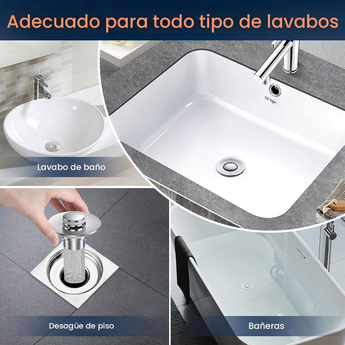 Pack de 2 Tapones de Drenaje Universal con Filtro Pop-Up Anti-Obstrucción