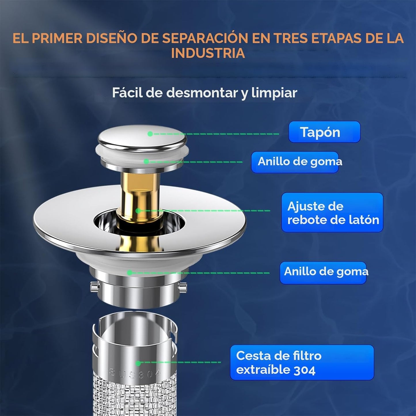 Pack de 2 Tapones de Drenaje Universal con Filtro Pop-Up Anti-Obstrucción