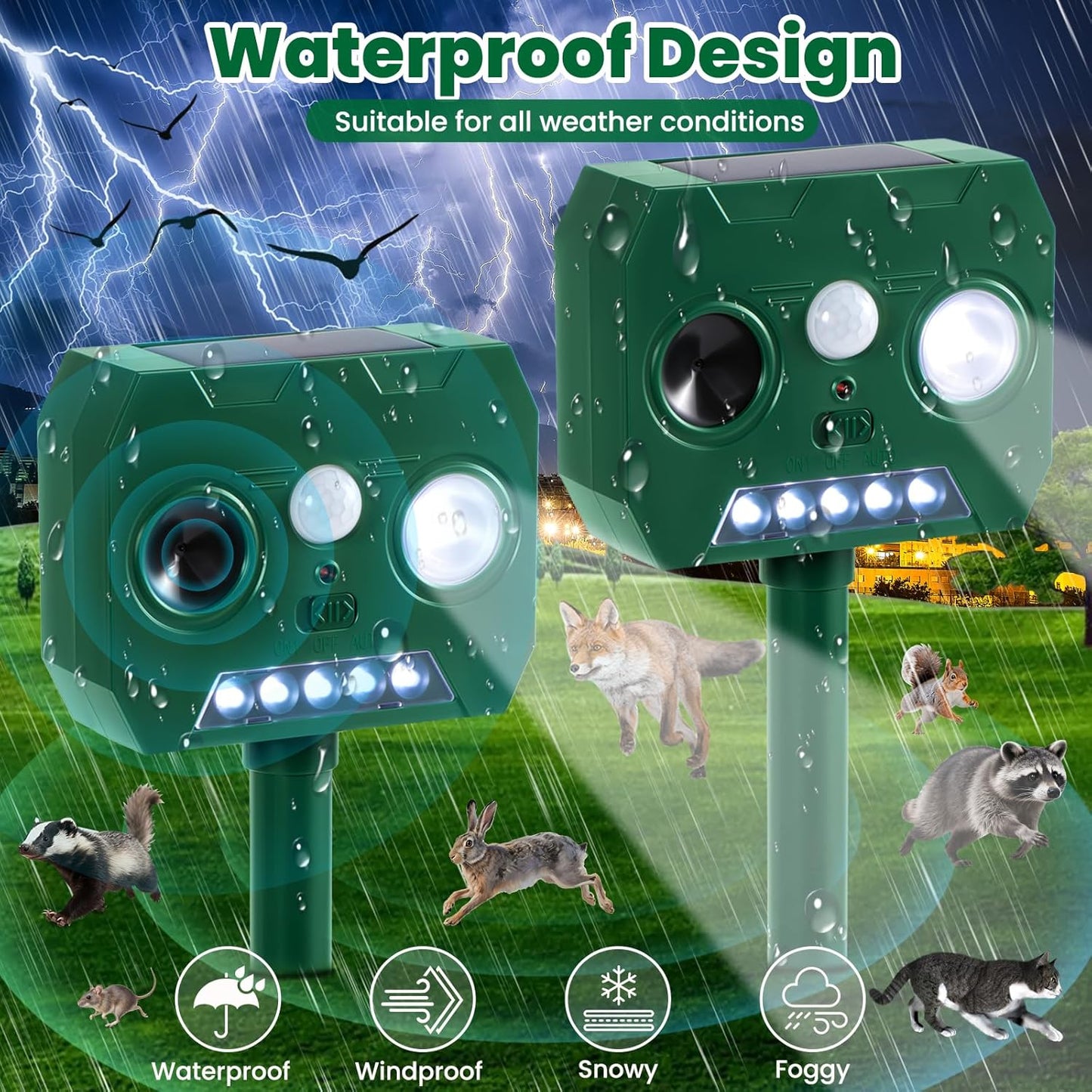 Ahuyentador de Plagas Ultrasónico Solar con Sensor PIR (1 Unidad)