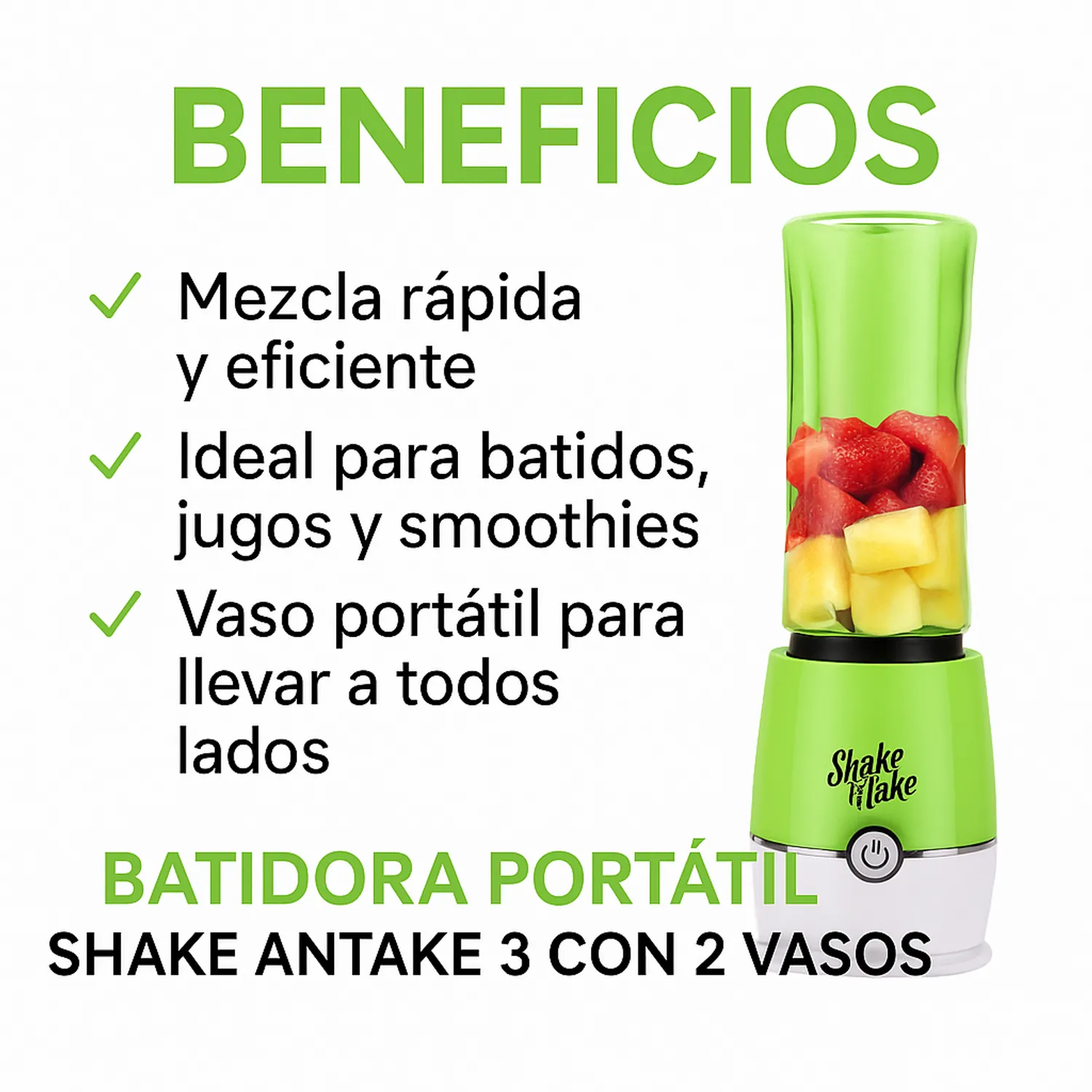 BATIDORA PORTATIL SHAKE AND TAKE 3 CON 2 VASOS