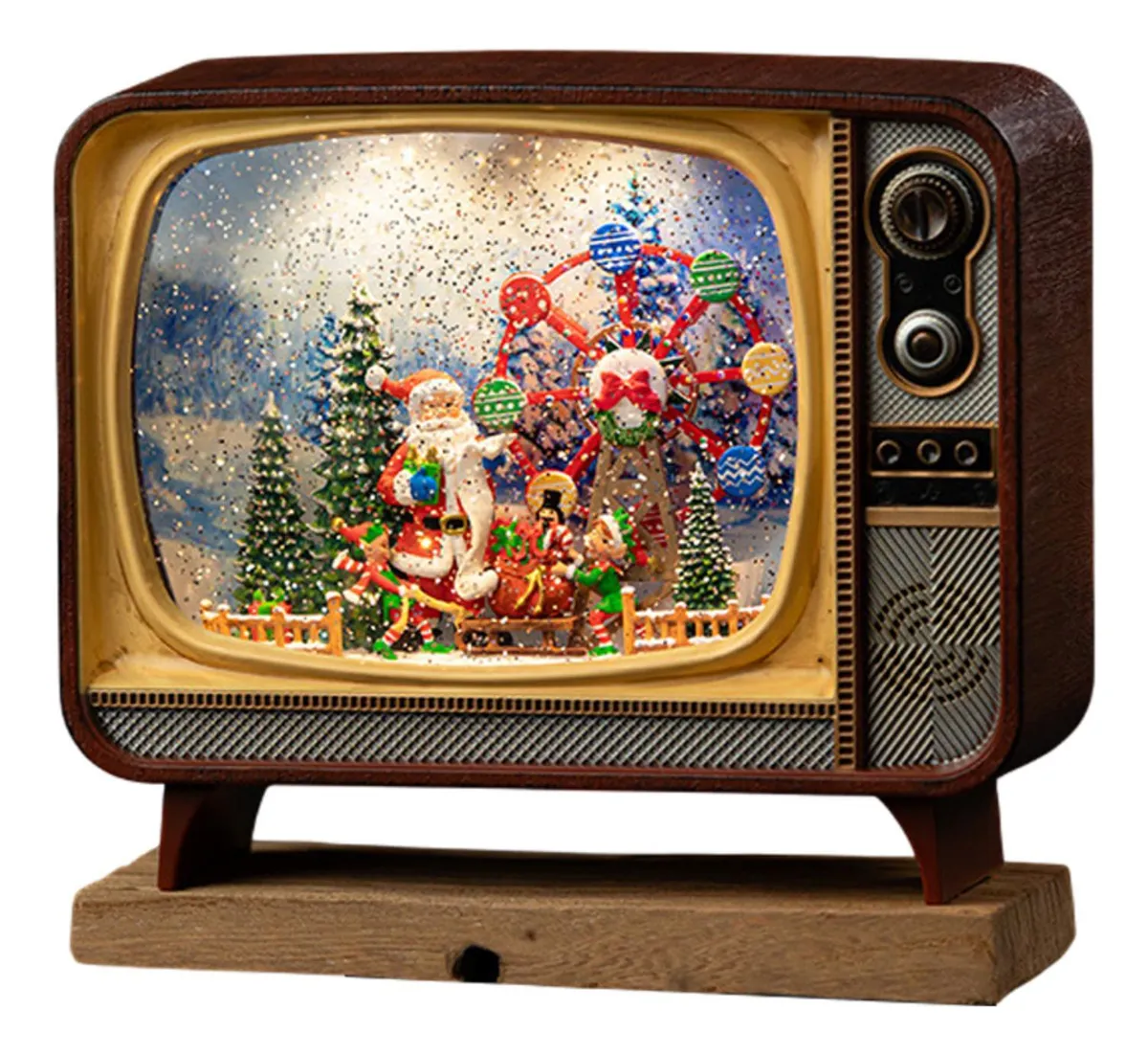 CAJA MUSICAL NAVIDEÑA, CON LUZ EN FORMA DE TV RETRO