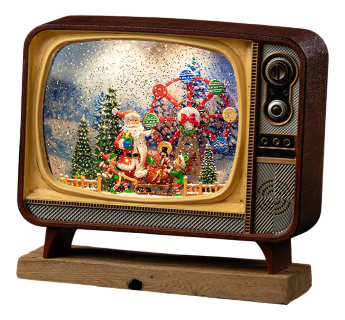 CAJA MUSICAL NAVIDEÑA, CON LUZ EN FORMA DE TV RETRO