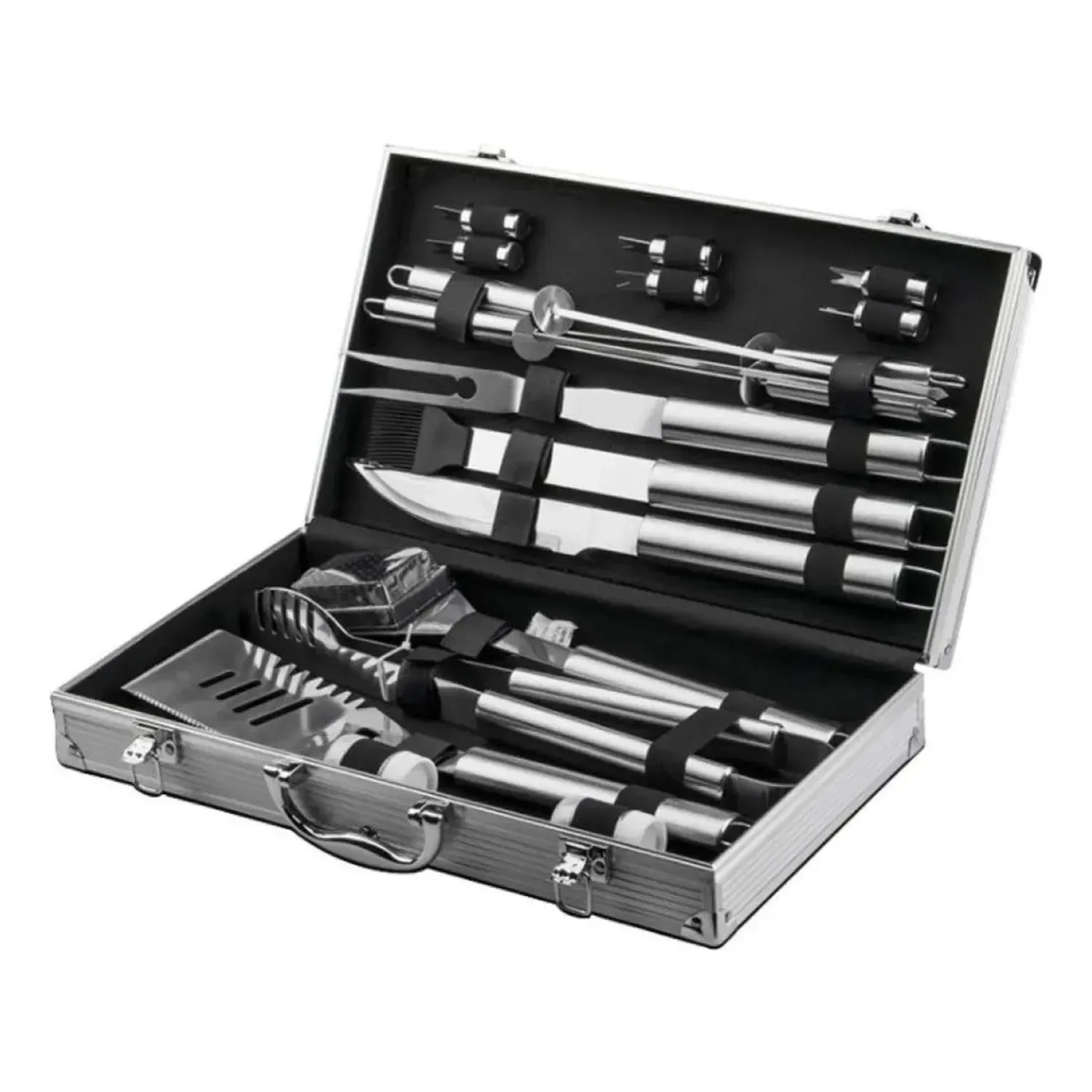 MALETA DE LUJO CON SET PARRILLERO DE 18 PIEZAS ACERO INOXIDABLE