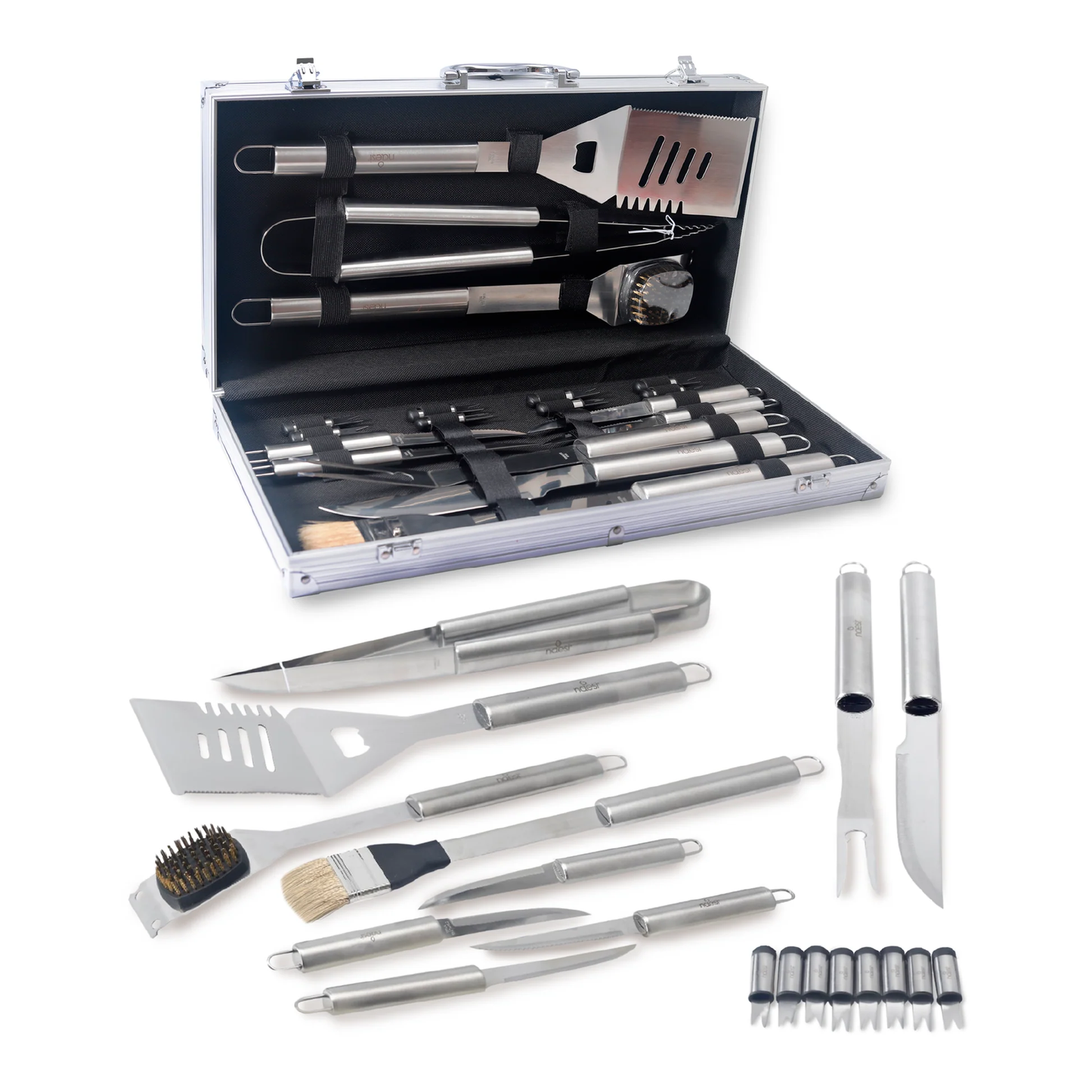 MALETA DE LUJO CON SET PARRILLERO DE 18 PIEZAS ACERO INOXIDABLE