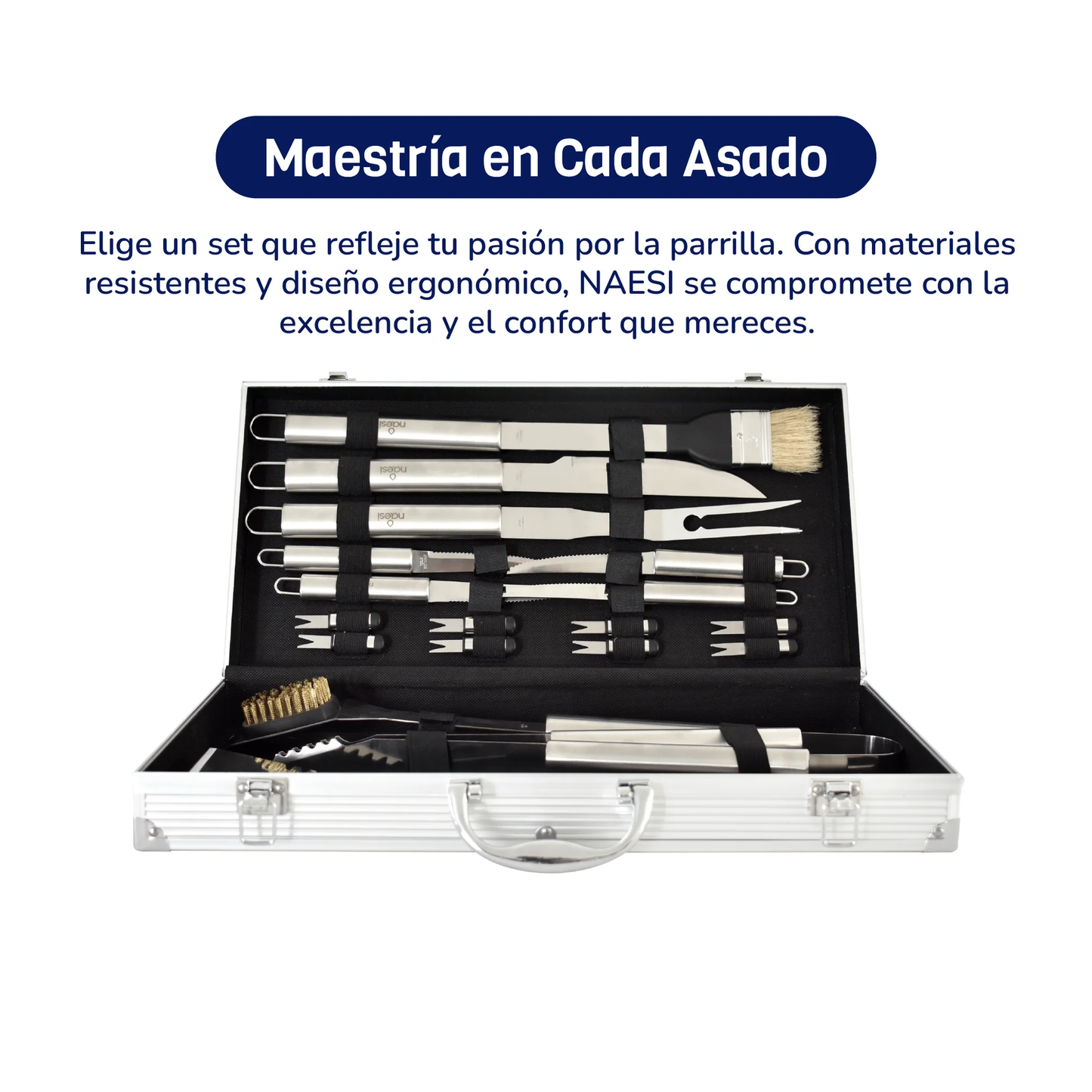 MALETA DE LUJO CON SET PARRILLERO DE 18 PIEZAS ACERO INOXIDABLE