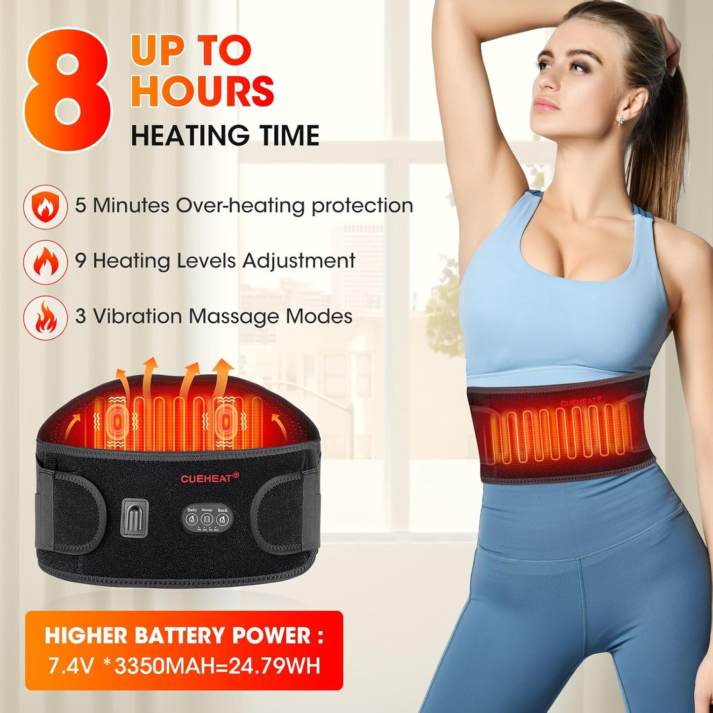 Faja Lumbar terapia, 2 en 1, CALOR y MASAJE