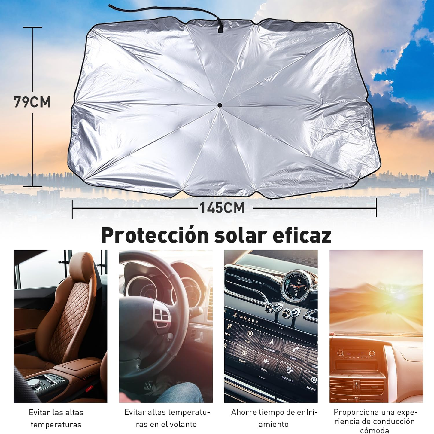 Parasol plegable para Auto con filtro UV tipo paraguas