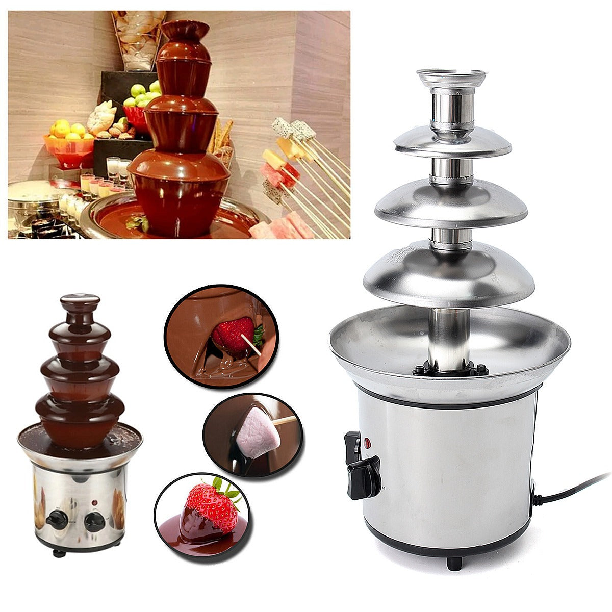 Cascada Fuente Chocolate Fondue 4 Niveles Acero Inoxidable