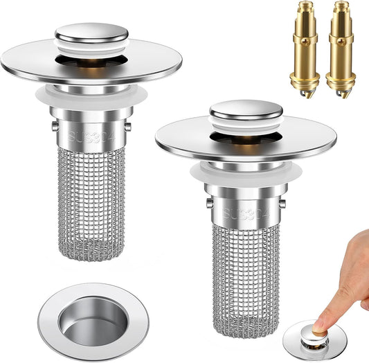 Pack de 2 Tapones de Drenaje Universal con Filtro Pop-Up Anti-Obstrucción