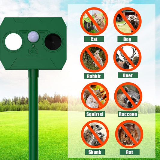 Ahuyentador de Plagas Ultrasónico Solar con Sensor PIR (1 Unidad)