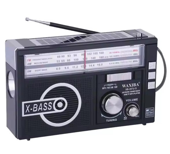 Radio Fm-Am, con cargador Solar, Bateria recargable de Emergencia