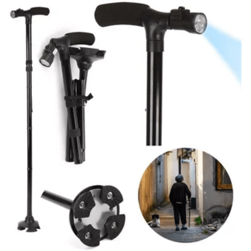 Bastón Plegable Luz Led 4 Apoyos,Ortopédico