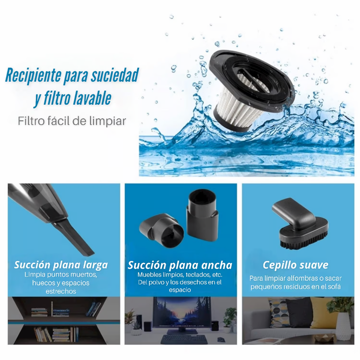 Aspiradora Inalámbrica Auto Y Casa con accesorios
