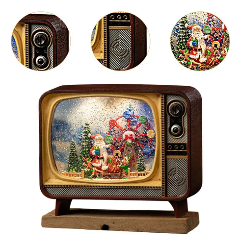 CAJA MUSICAL NAVIDEÑA, CON LUZ EN FORMA DE TV RETRO