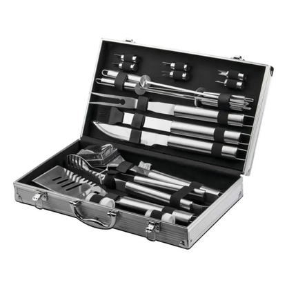 MALETA DE LUJO CON SET PARRILLERO DE 18 PIEZAS ACERO INOXIDABLE