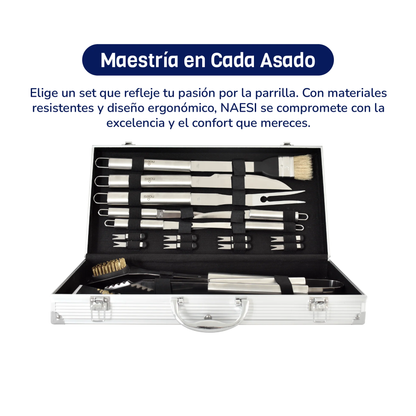 MALETA DE LUJO CON SET PARRILLERO DE 18 PIEZAS ACERO INOXIDABLE
