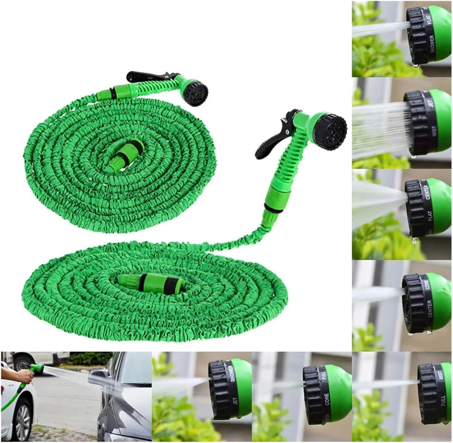 Manguera extensible con boquilla multifuncion para el jardin