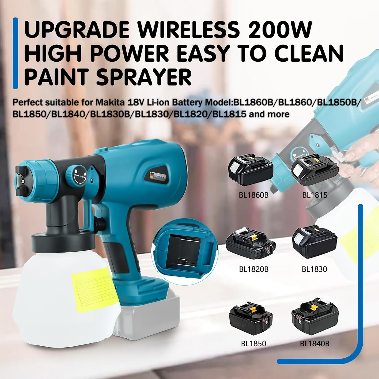 Pistola para pintar eléctrica con batería y cargador