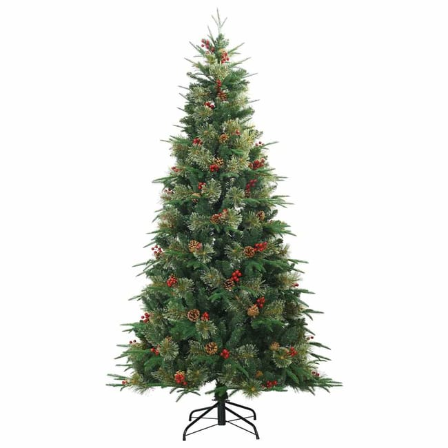 Árbol navideño con piñas, frutos rojos y follaje realista