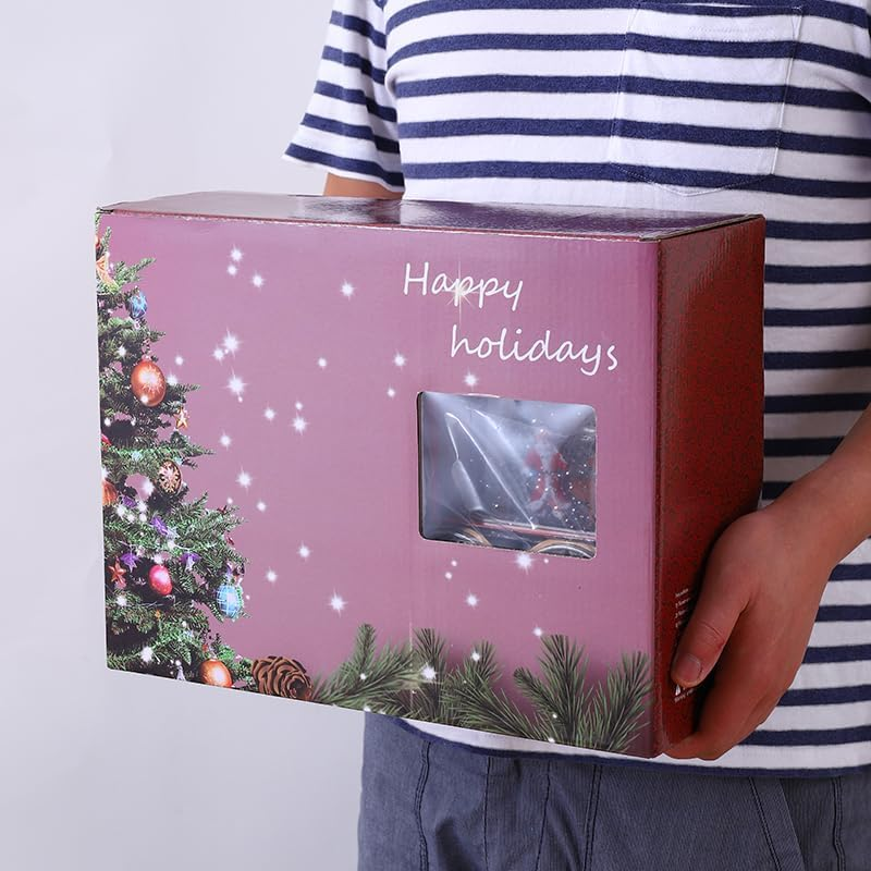 Tren navideño con luces, nieve y escena giratoria de santa claus