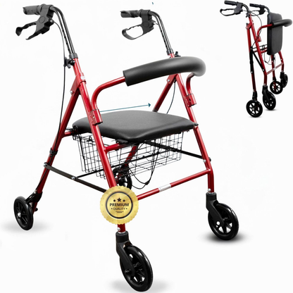 Andador con asiento frenos manuales y estructura plegable