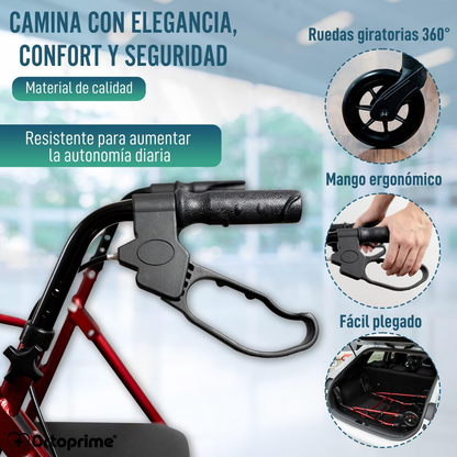 Andador con asiento frenos manuales y estructura plegable