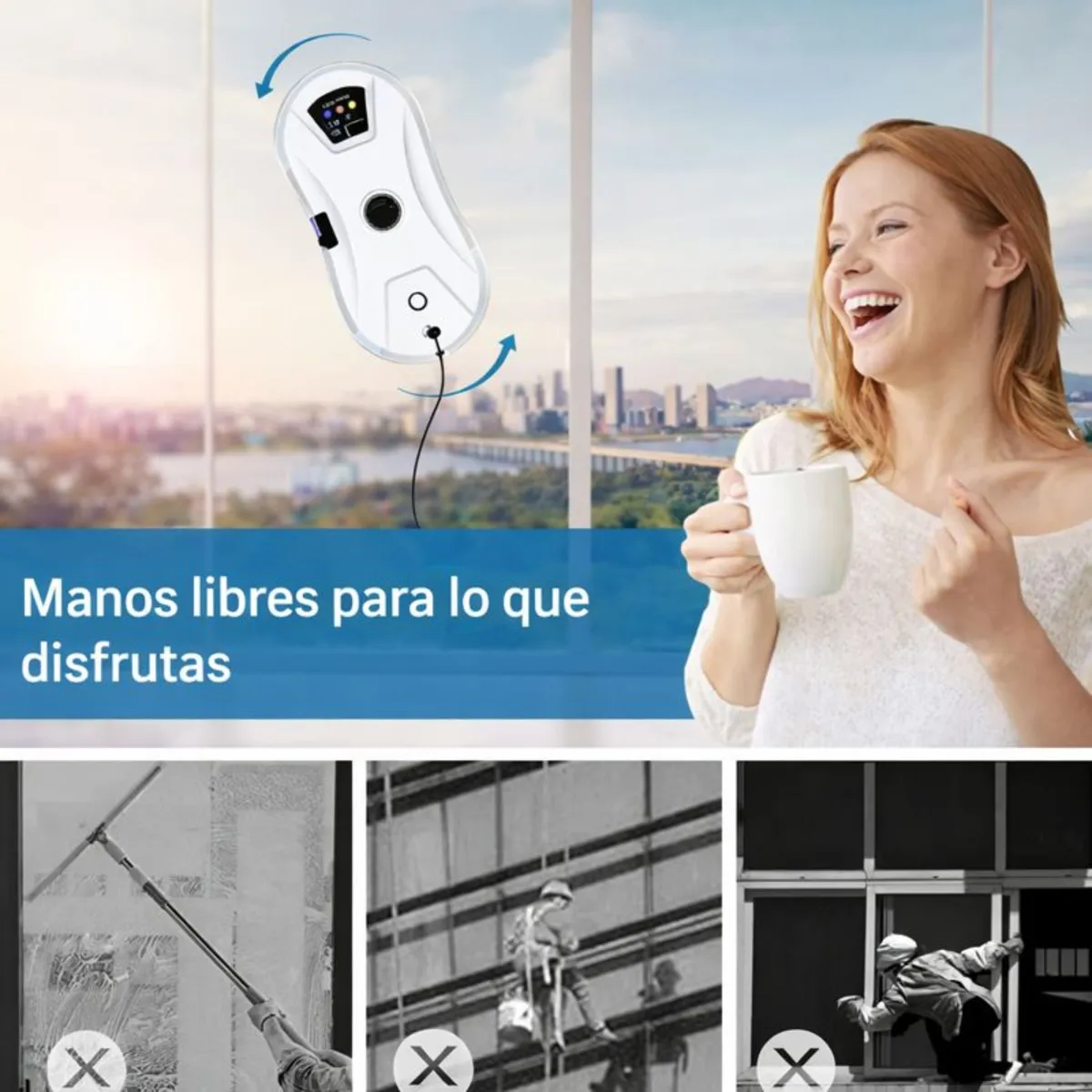 Robot limpiavidrios con mopa doble giratoria y control remoto