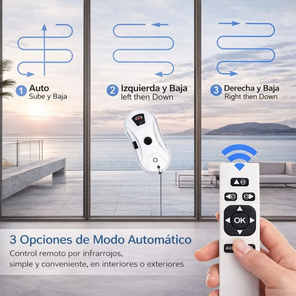 Robot limpiavidrios con mopa doble giratoria y control remoto