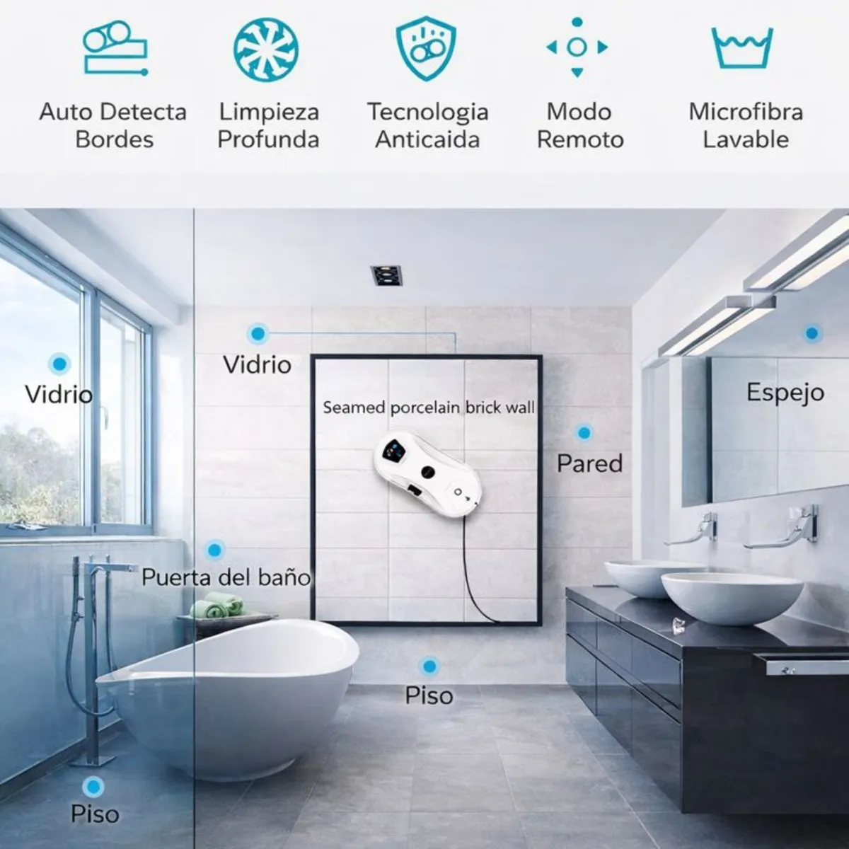 Robot limpiavidrios con mopa doble giratoria y control remoto