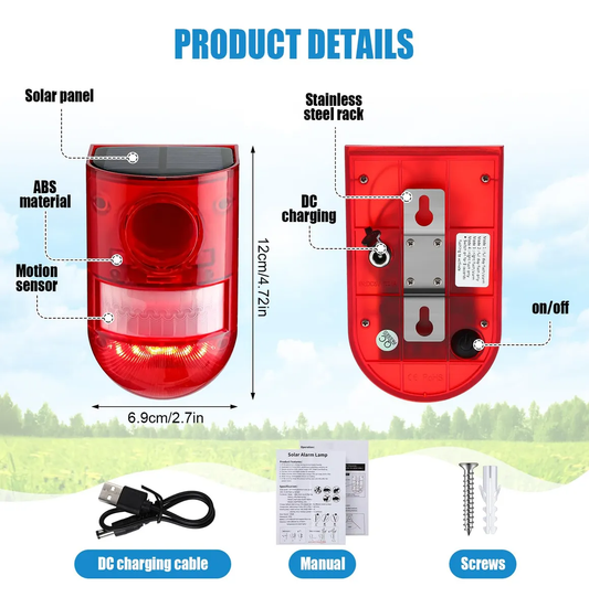 Alarma solar con sensor de movimiento 129 DB impermeable