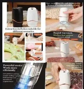 BOMBA VACIO PARA BOLSAS COMPRESORAS E INFLADOR 2 EN 1, CON 5 BOLSAS REUTILIZABLES DE 23X23 CMS