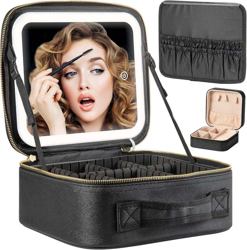 Estuche de Maquillaje Ajustable con Espejo y Luz LED
