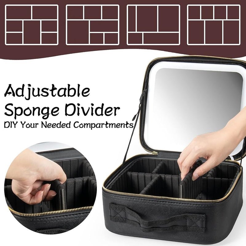 Estuche de Maquillaje Ajustable con Espejo y Luz LED