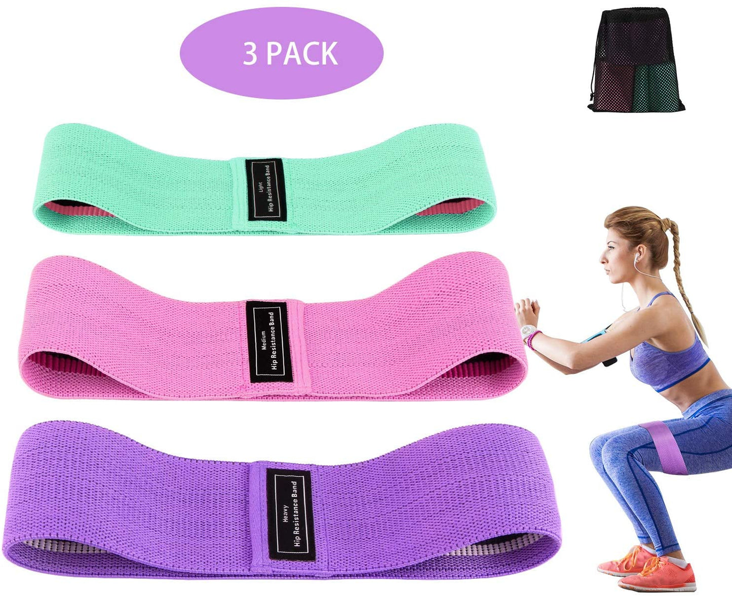 Set 3 bandas de resistencia para gluteos y piernas